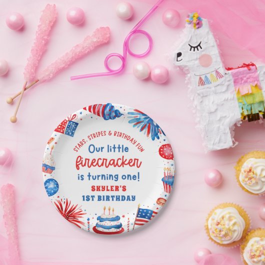 7月1日の誕生日の私たちの小さな爆竹4日 ペーパープレート (パーティー)