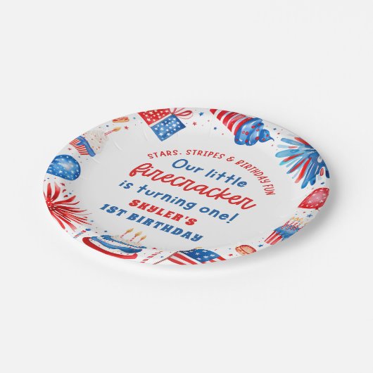7月1日の誕生日の私たちの小さな爆竹4日 ペーパープレート (アングル)