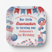 7月1日の誕生日の私たちの小さな爆竹4日 ペーパープレート (正面)