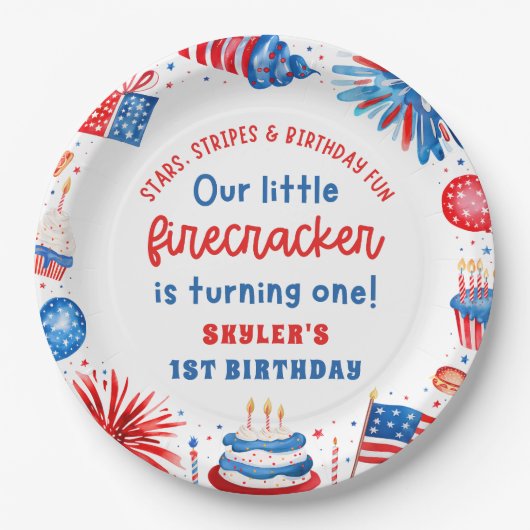 7月1日の誕生日の私たちの小さな爆竹4日 ペーパープレート (正面)