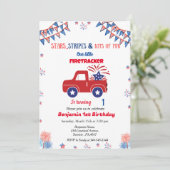 7月1日の誕生日の赤と青のファイアートラッカー 招待状 (スタンド正面)