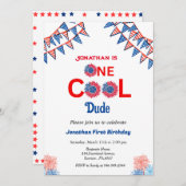 7月1日の4日の誕生日赤白青愛国心 招待状 (正面/裏面)