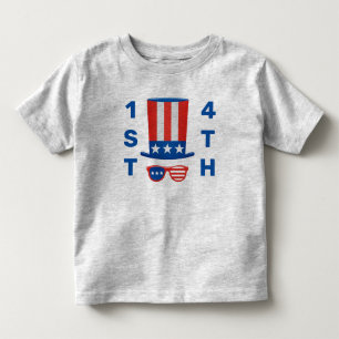 7月1日4日赤白青国旗のトップハットシャツ トドラーTシャツ