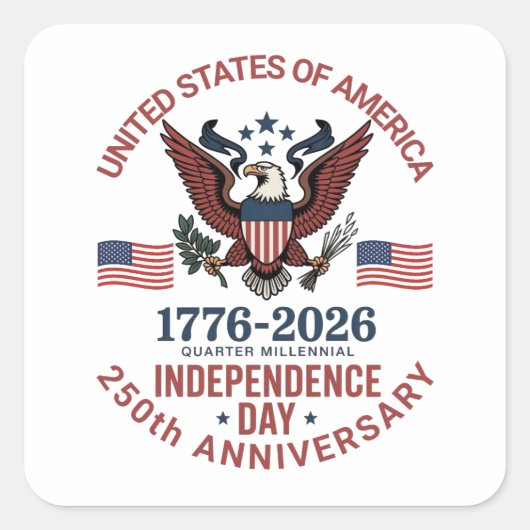 7月250周年記念4日 – ヴィンテージ愛国 スクエアシール (正面)