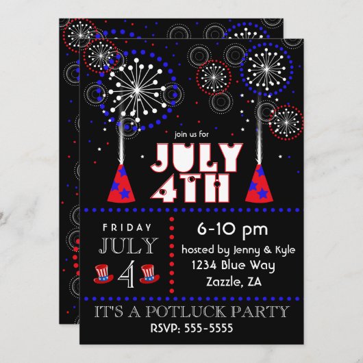 7月4コンテンポラリー日の花火パーティの招待状 招待状 (正面/裏面)