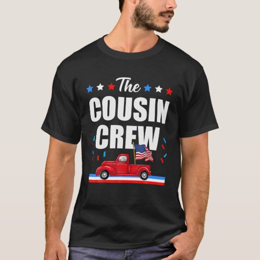 7月4日いとこのクルー・アメリカ国旗の車 Tシャツ (正面)