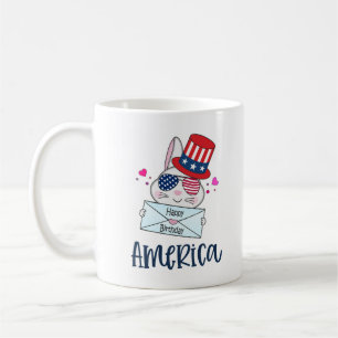 7月4日うさぎアメリカ国旗のサングラス コーヒーマグカップ