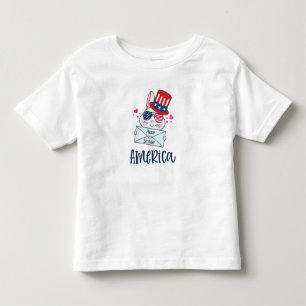 7月4日うさぎアメリカ国旗のサングラス トドラーTシャツ