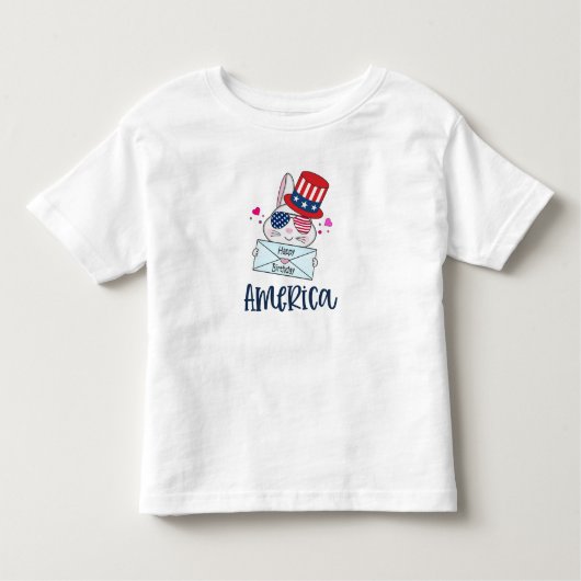 7月4日うさぎアメリカ国旗のサングラス トドラーTシャツ (正面)