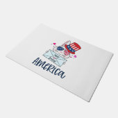 7月4日うさぎアメリカ国旗のサングラス ドアマット (アングル)