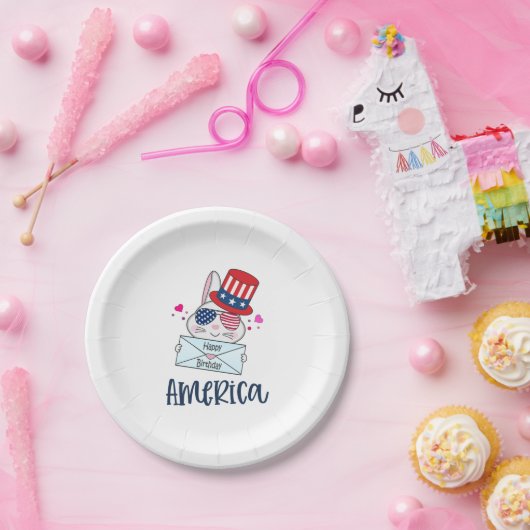 7月4日うさぎアメリカ国旗のサングラス ペーパープレート (パーティー)