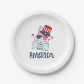 7月4日うさぎアメリカ国旗のサングラス ペーパープレート (正面)