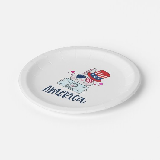 7月4日うさぎアメリカ国旗のサングラス ペーパープレート (アングル)