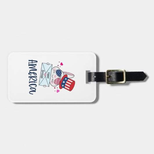 7月4日うさぎアメリカ国旗のサングラス ラゲッジタグ (正面横)