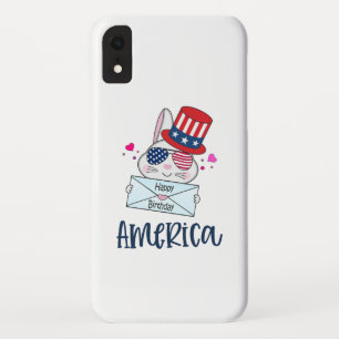 7月4日うさぎアメリカ国旗のサングラス iPhone XRケース