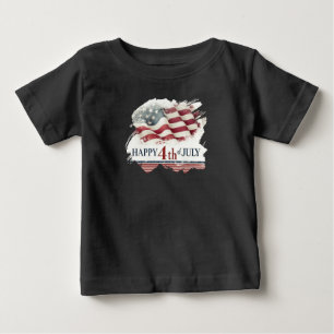 7月4日おめでとう アメリカ国旗 ビンテージ風デザイン ベビーTシャツ