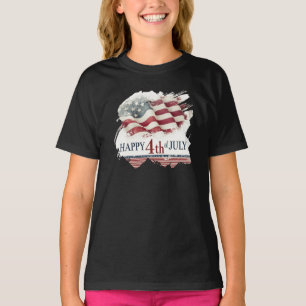7月4日おめでとう アメリカ国旗 ビンテージ風デザイン Tシャツ