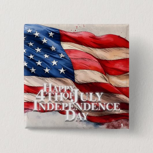 7月4日おめでとう アメリカ独立記念日 缶バッジ (正面)