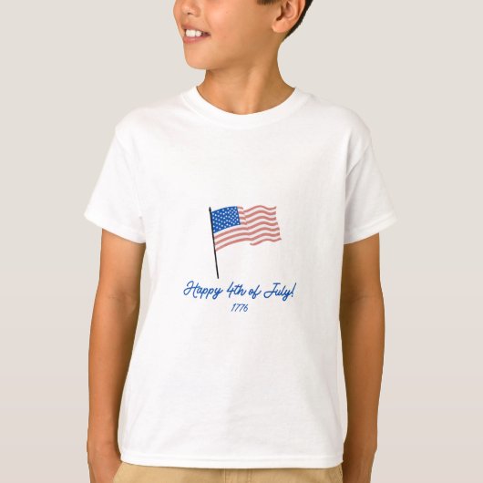 「7月4日おめでとう!」 ウェービングフラッグ Tシャツ (正面)