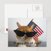 7月4日おめでとう クールキャットとアメリカ国旗 ポストカード (正面/裏面)