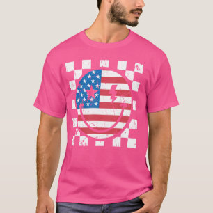7月4日おめでとう グルービーなスマイルフェイス 赤 白 青 Tシャツ