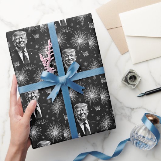 7月4日おめでとう トランプ大統領 花火 独立記念日 ラッピングペーパー (ギフト)