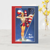 7月4日おめでとう。レトロのピンアップ カード (黄色い花)