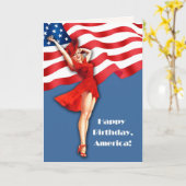 7月4日おめでとう。レトロのピンアップ カード (黄色い花)