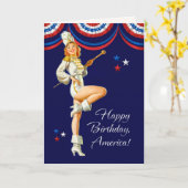 7月4日おめでとう。レトロのピンアップ カード (黄色い花)