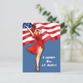 7月4日おめでとう。ヴィンテージのピン留めデザインはがき ポストカード (スタンド正面)