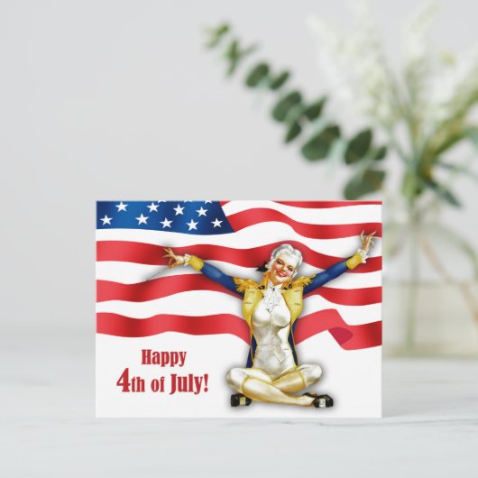 7月4日おめでとう。ヴィンテージのピン留めデザインはがき ポストカード (スタンド正面)