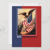 7月4日おめでとう。ヴィンテージイーグルとアメリカ国旗のカード サンキューカード (正面)