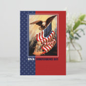 7月4日おめでとう。ヴィンテージイーグルとアメリカ国旗のカード サンキューカード (スタンド正面)