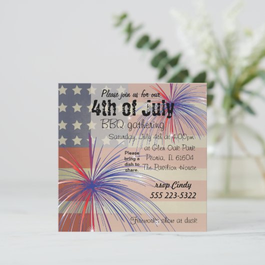 7月4日おめでとう |ヴィンテージスタイル 招待状 (スタンド正面)