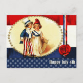 7月4日おめでとう。ヴィンテージ愛国心のある子供 ポストカード (正面)