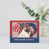 7月4日おめでとう。ヴィンテージ愛国的デザイン ポストカード (スタンド正面)