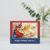 7月4日おめでとう。ヴィンテージ愛国的デザイン ポストカード (スタンド正面)