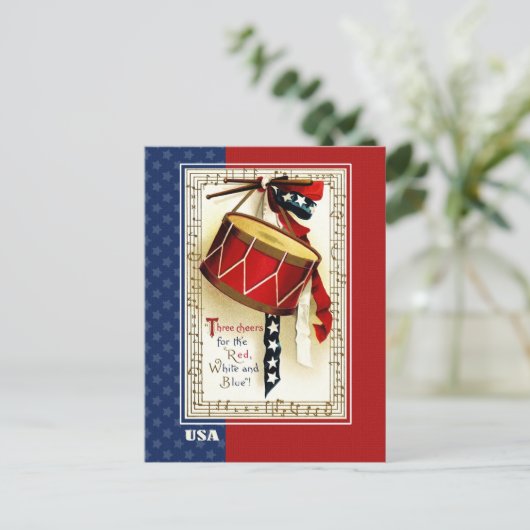 7月4日おめでとう。ヴィンテージ愛国的デザイン ポストカード (スタンド正面)