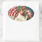 7月4日おめでとう。ヴィンテージ愛国的デザイン 楕円形シール (バッグ)