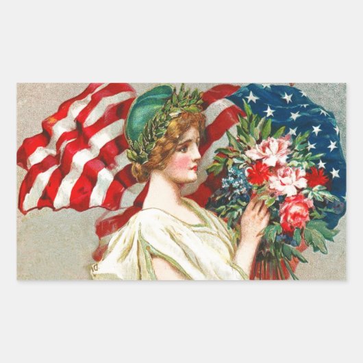 7月4日おめでとう。ヴィンテージ愛国的デザイン 長方形シール (正面)