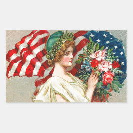 7月4日おめでとう。ヴィンテージ愛国的デザイン 長方形シール