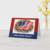 7月4日おめでとう。ヴィンテージ米国国旗 カード (黄色い花)