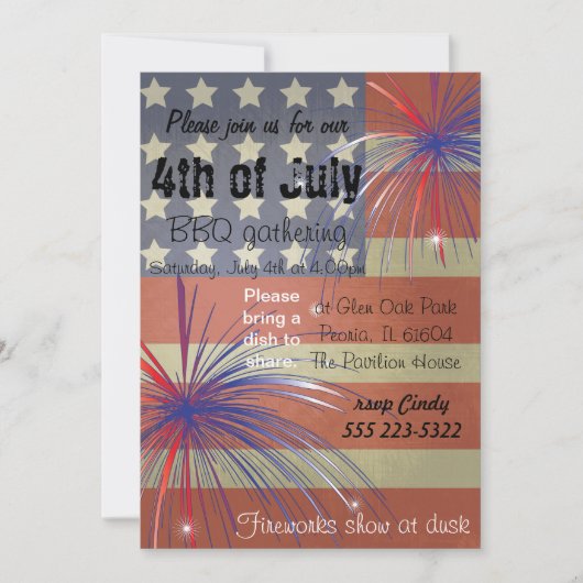 7月4日おめでとう |ヴィンテージ 招待状 (正面)