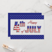 7月4日おめでとう。愛国的なフラットグリーティングカード カード (正面/裏面インサイチュ)