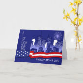 7月4日おめでとう。愛国的デザイン カード (黄色い花)