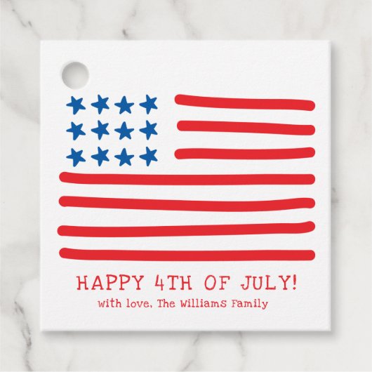 7月4日おめでとう |手描きアメリカ国旗 フェイバータグ (正面)