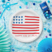 7月4日おめでとう |手描きアメリカ国旗 ペーパープレート (パーティー)