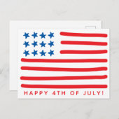 7月4日おめでとう |手描きアメリカ国旗 ポストカード (正面/裏面)