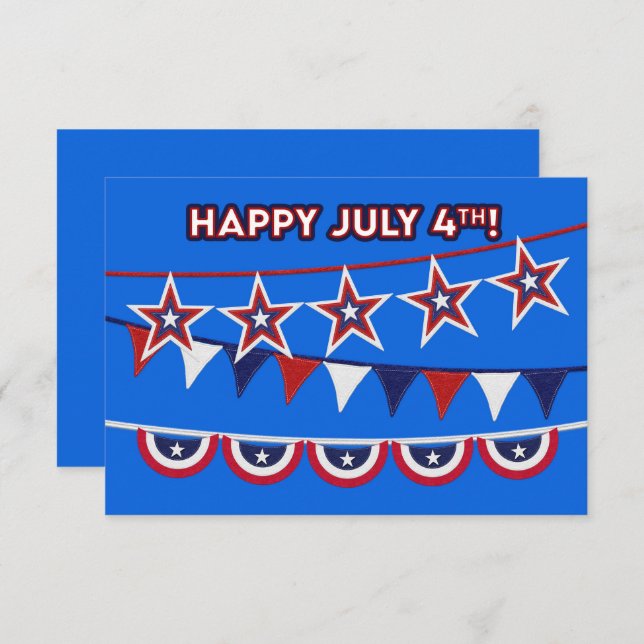 7月4日おめでとう！明るい赤の白と青のバンティング (正面/裏面)