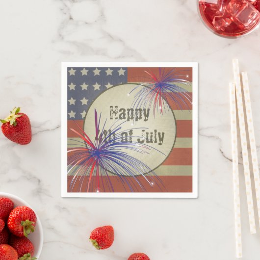 7月4日おめでとう |素朴ヴィンテージ スタンダードカクテルナプキン (インサイチュ)